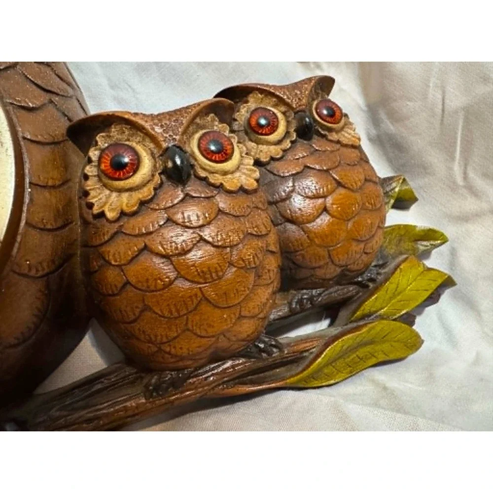 Tested Vintage New Haven Owl Family Wall Clock 1970s